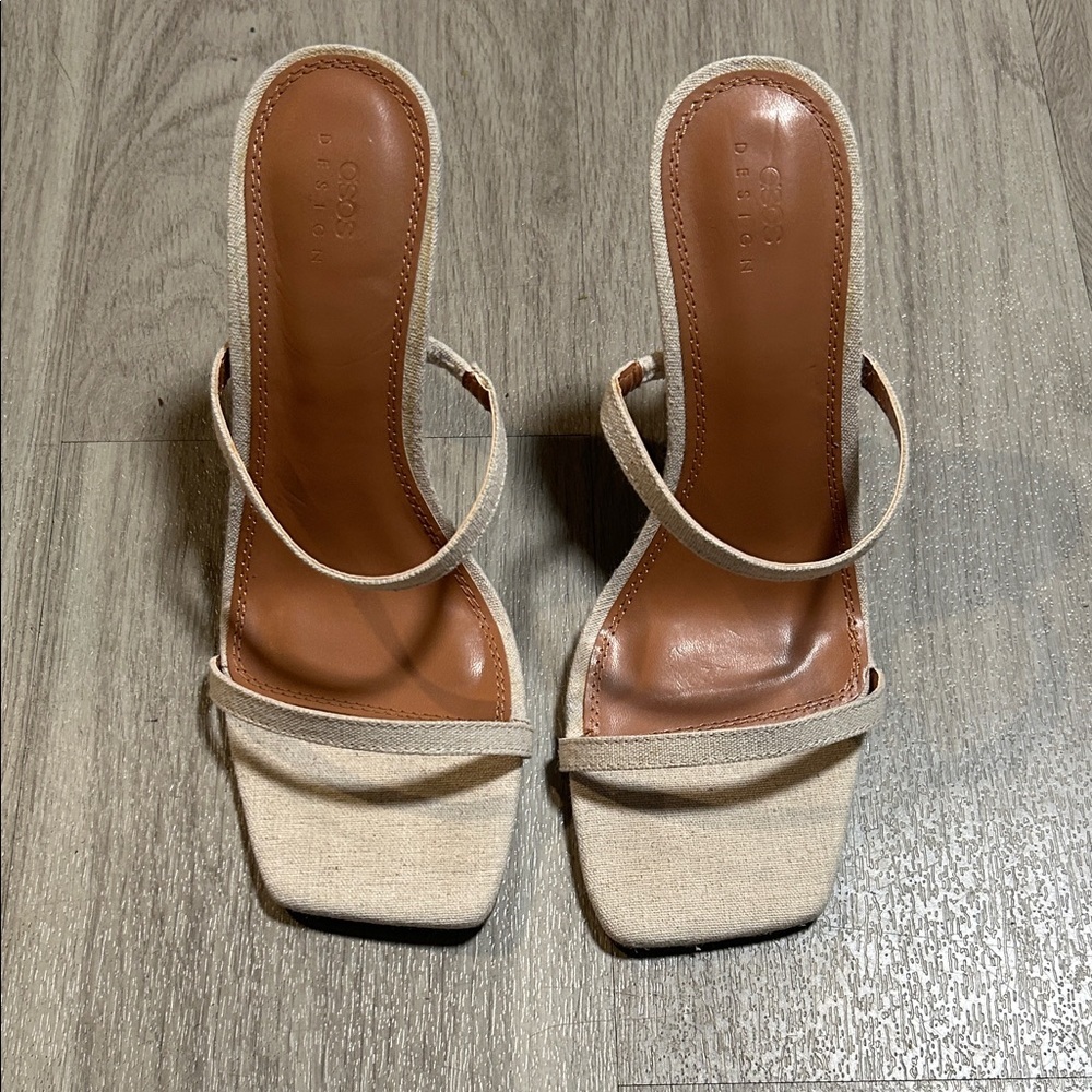 ASOS Beige Square-Toe Strappy Heeled Sandals